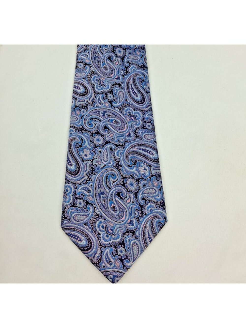 Bruno Piattelli Roma 100% Silk Handmade Paisley Necktie - Blues Silver Pink EUC